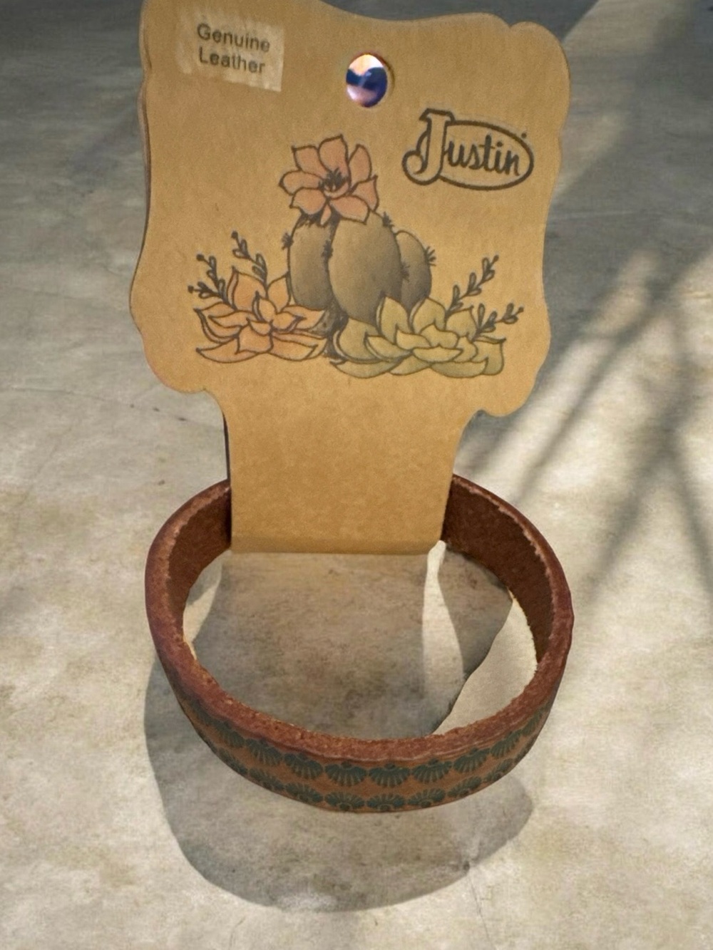 Justin Boots Brown Leather Cuff Bracelet with Teal Accent